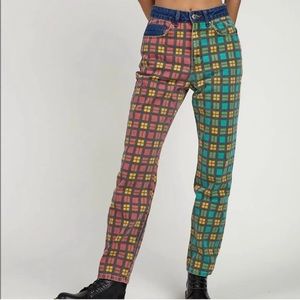 The Ragged Priest Mix Check Mom Jeans in Red & Green